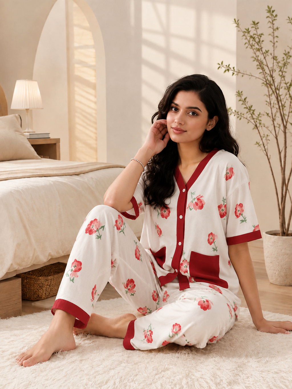 Red Flowers Love Pj suit