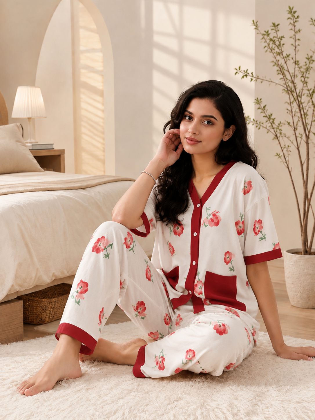 Red Flowers Love Pj suit