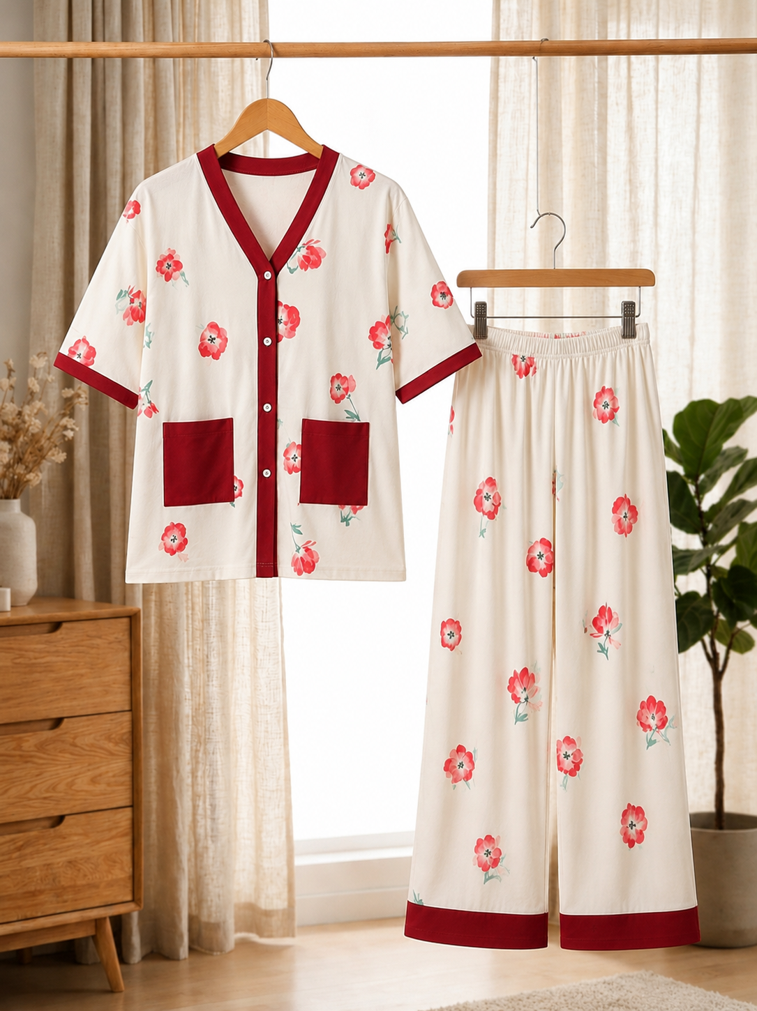 Red Flowers Love Pj suit