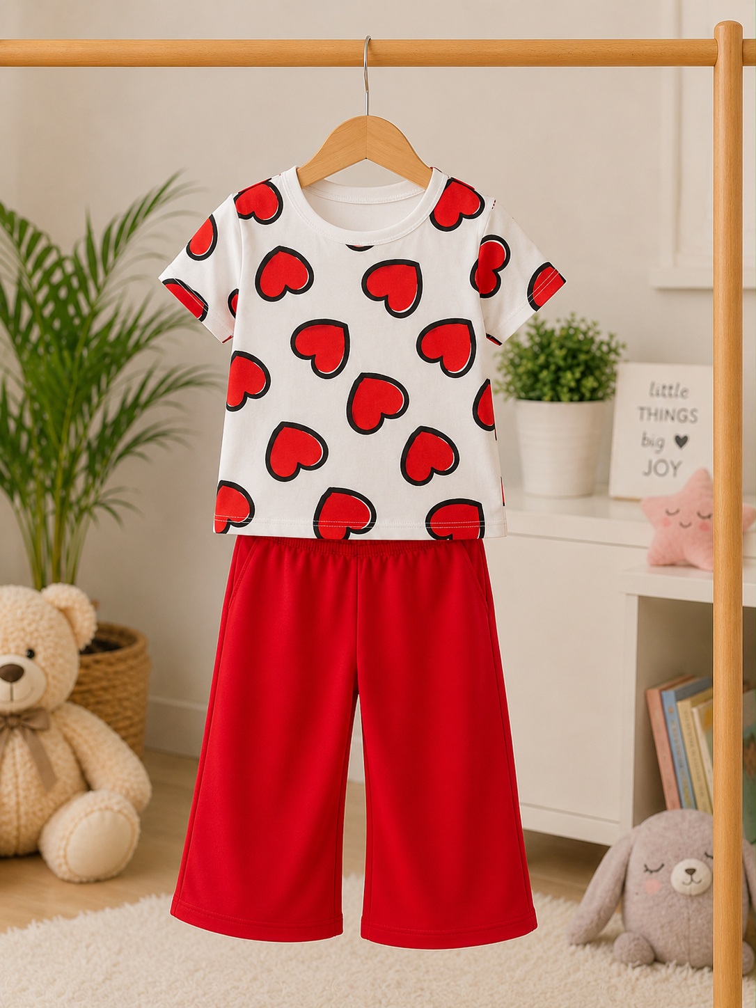 Red Hearts Love Kids Night Suit