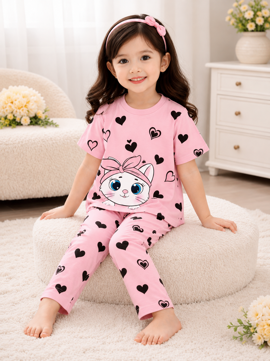 Cute Cat Love Kids Night Suit