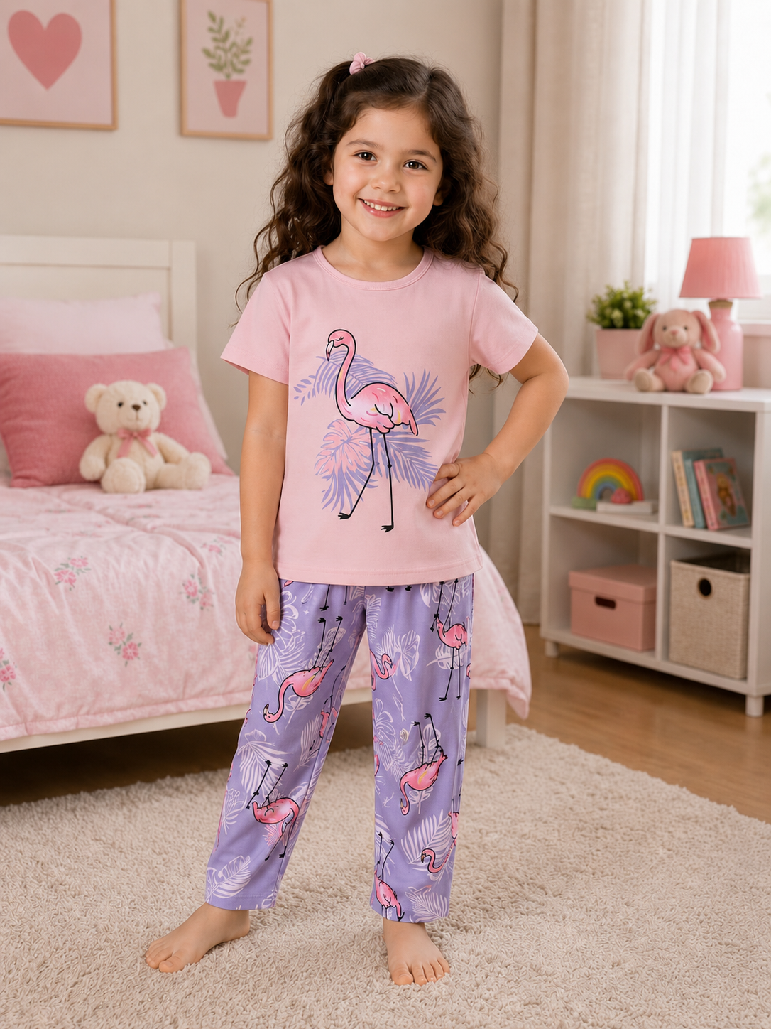 Pink Flamingo Love Kids Night Suit