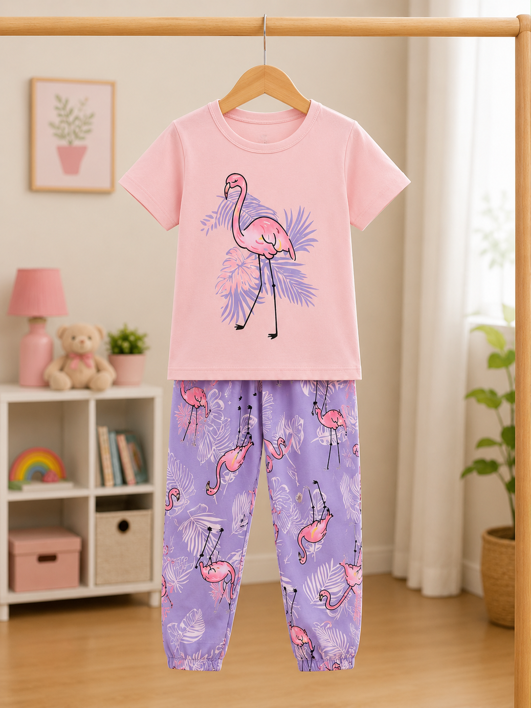 Pink Flamingo Love Kids Night Suit