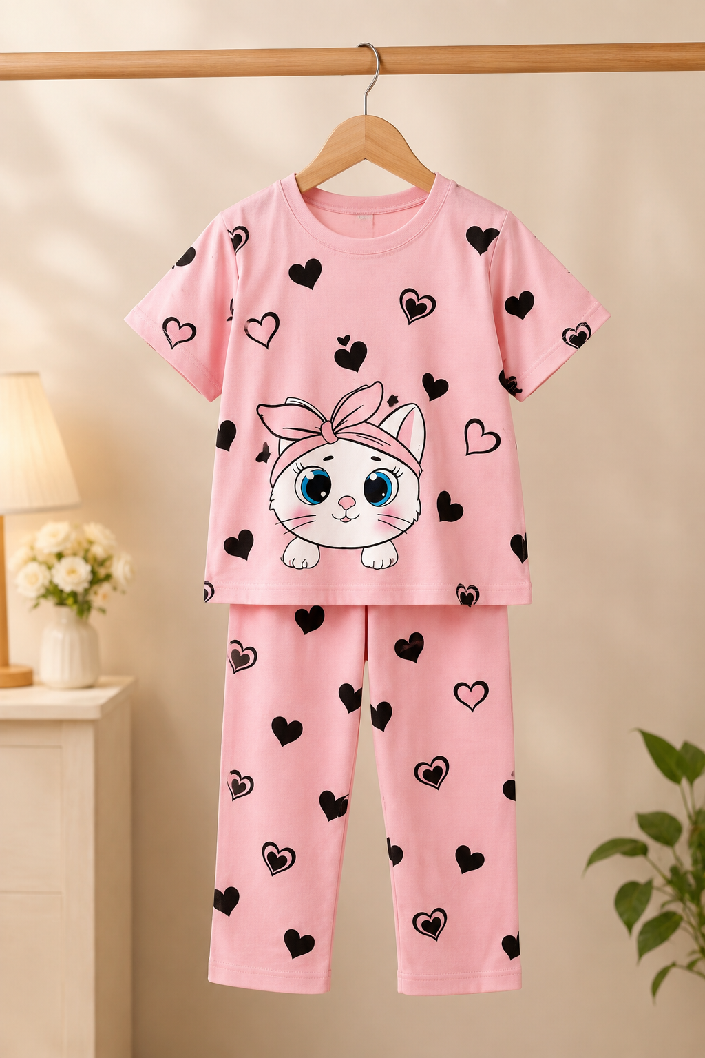 Cute Cat Love Kids Night Suit