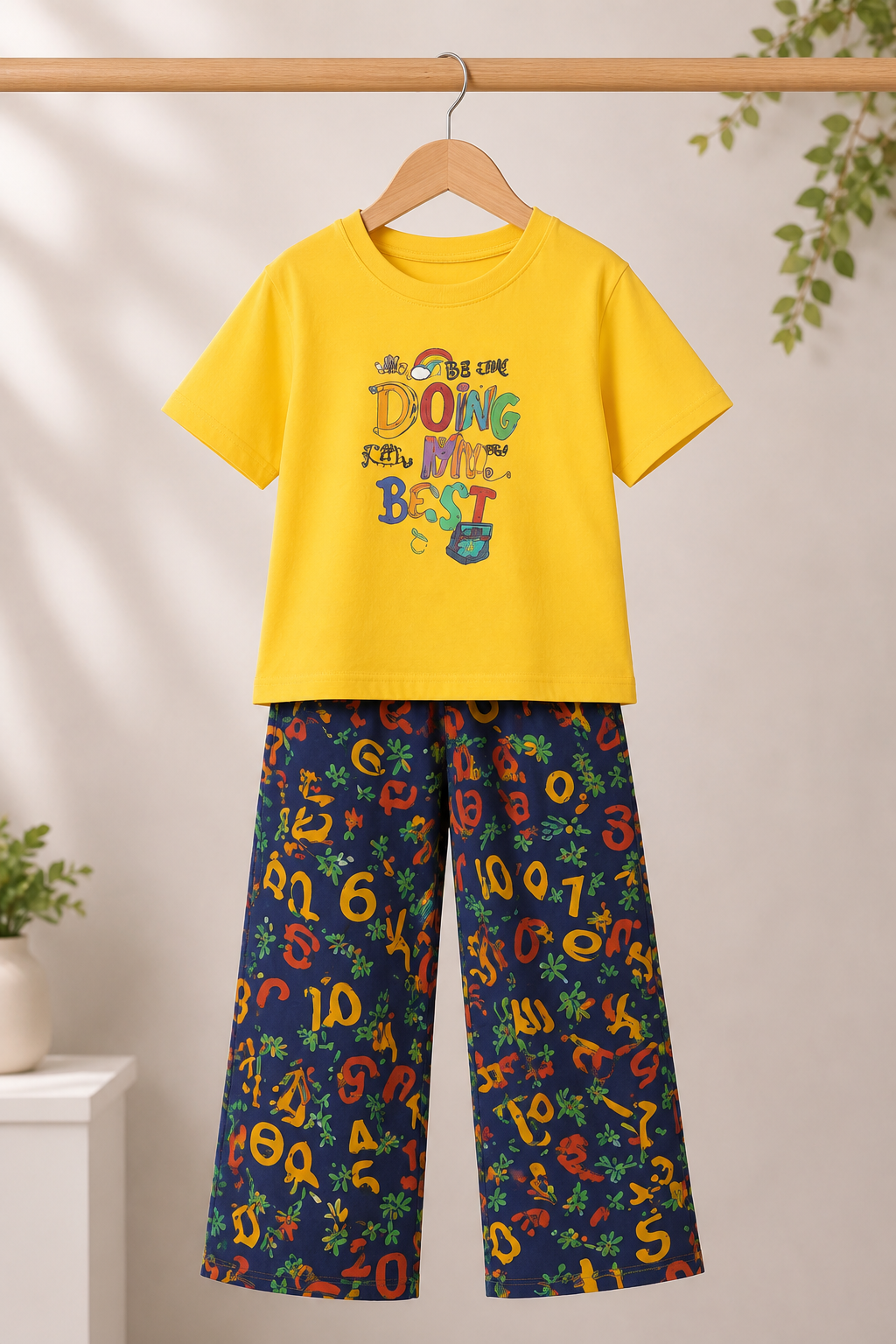 Bright Yellow Love Kids Night Suit