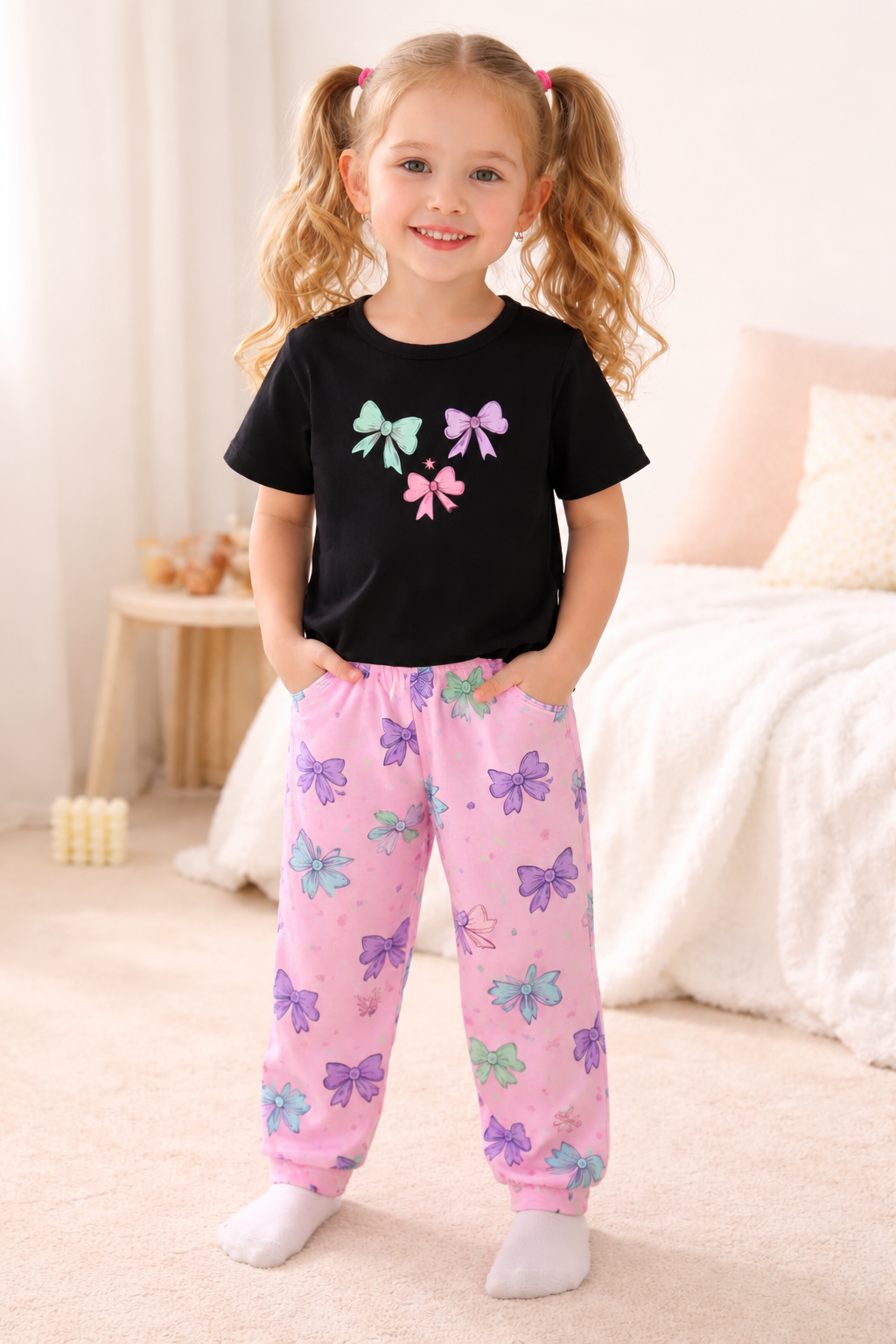 Pastel Bow Love Kids Night Suit