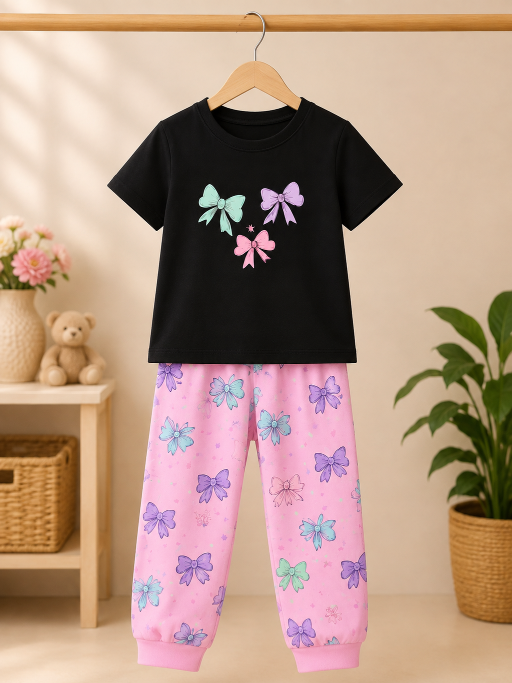 Pastel Bow Love Kids Night Suit