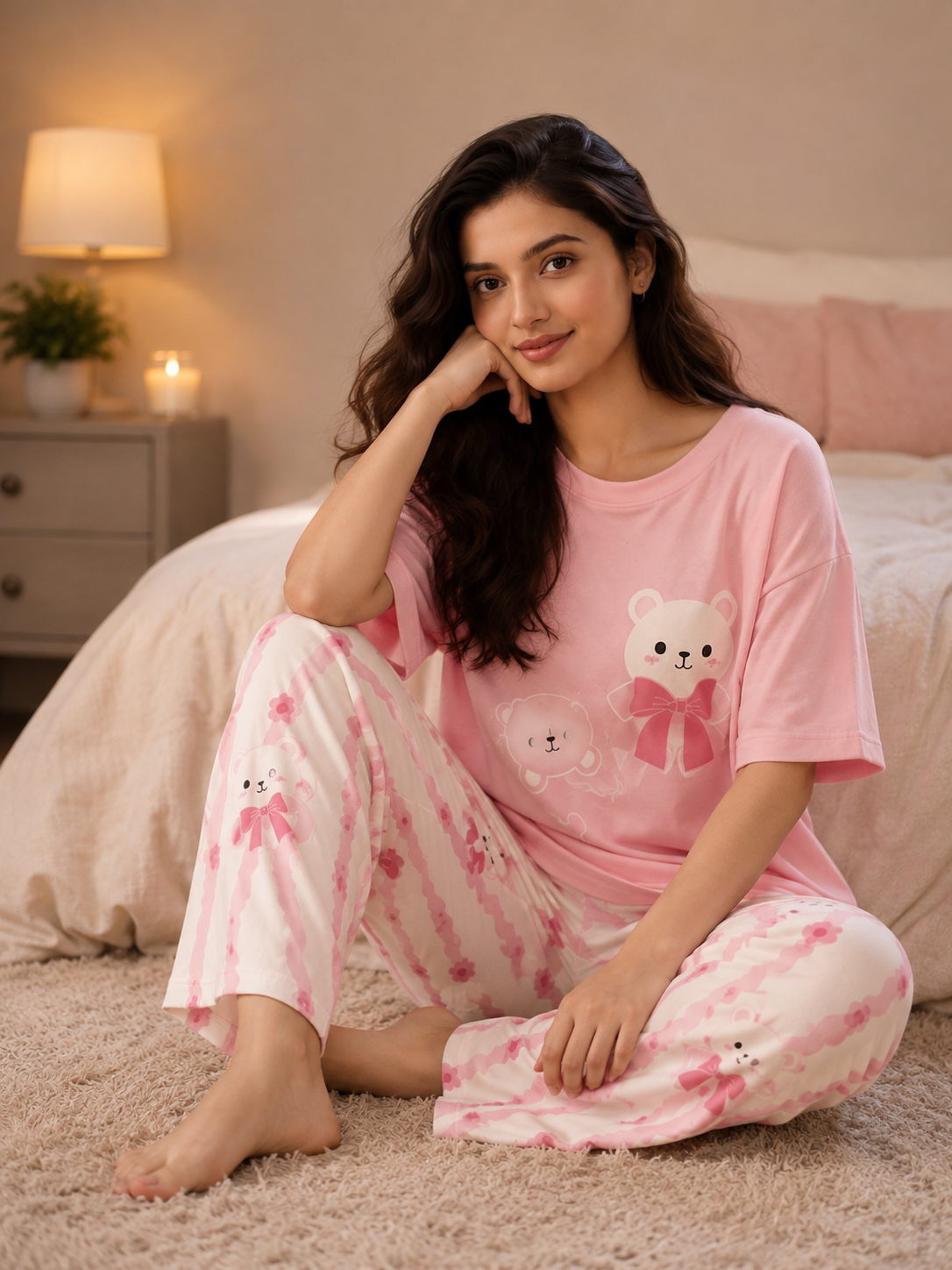 Pink Teddy Love Soft Cotton Pj Suit