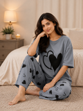 Grey And Black Heart Love Pj Suit