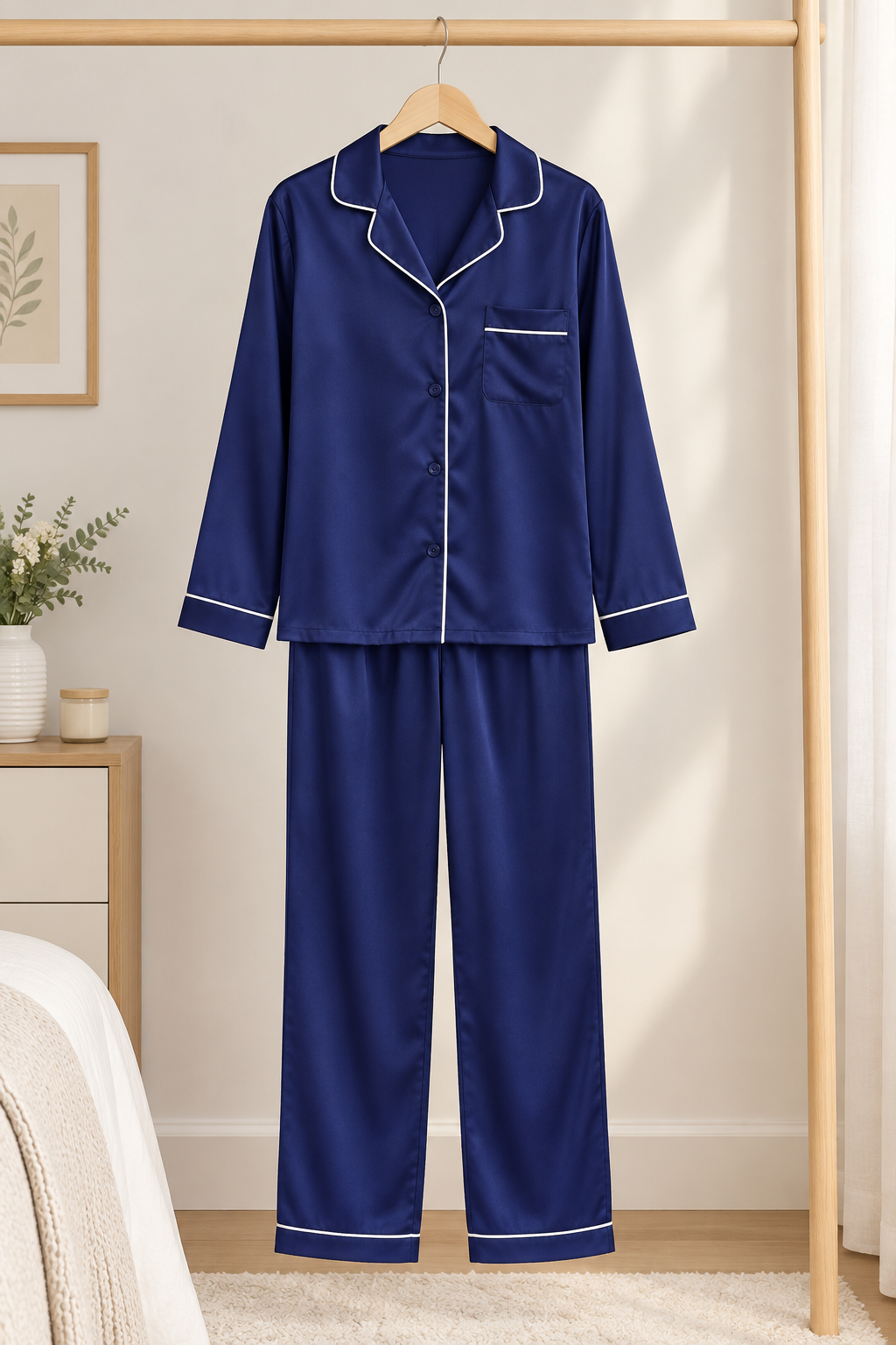 Navy Piped Pajama Set