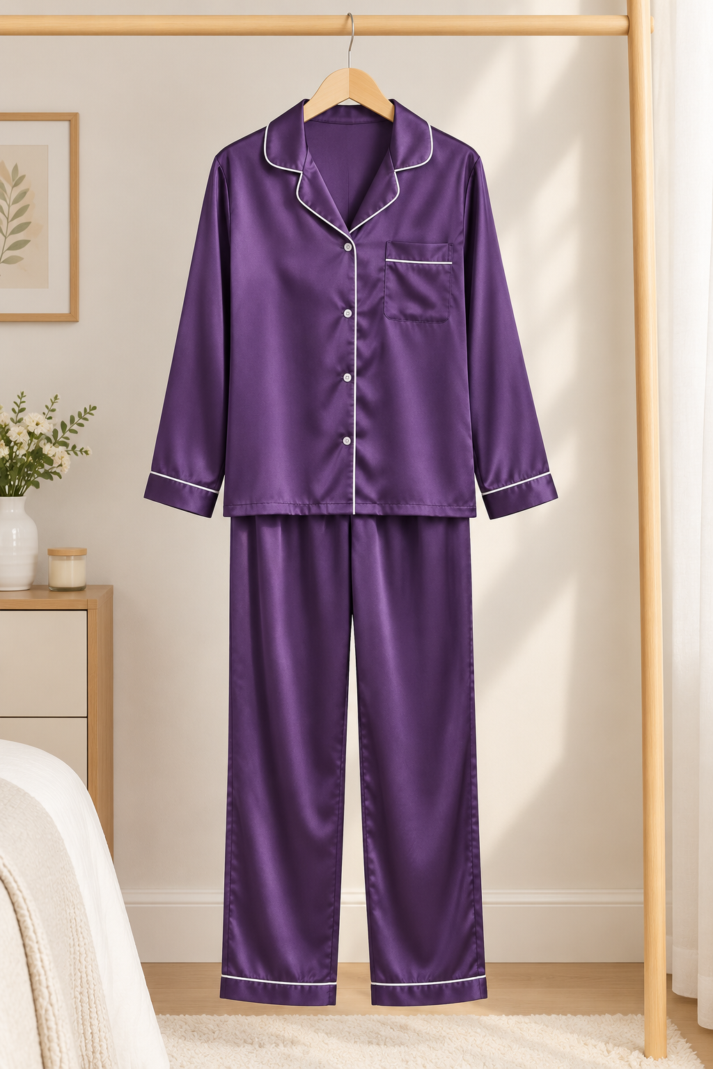 Purple Satin Pajama Set