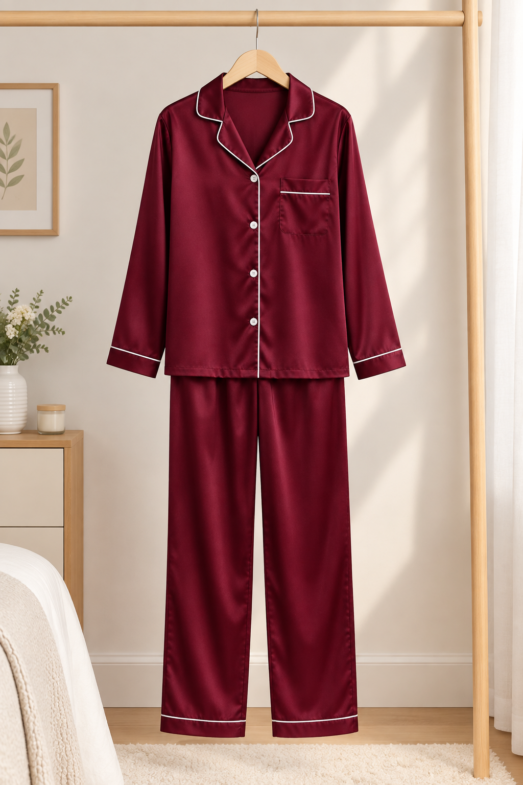 Burgundy Satin Pajama Set