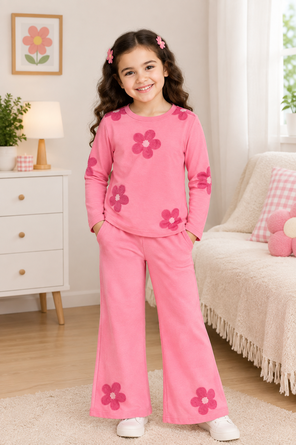 Pink Flowers Kids Pajama Set