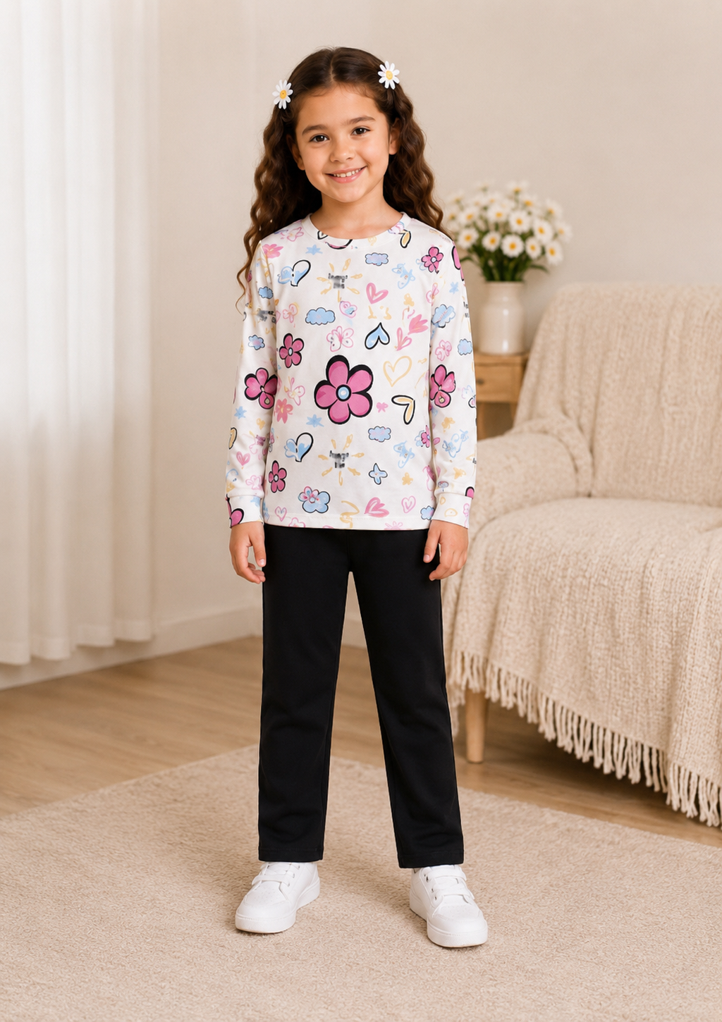 Black Floral Kids PajamaSet