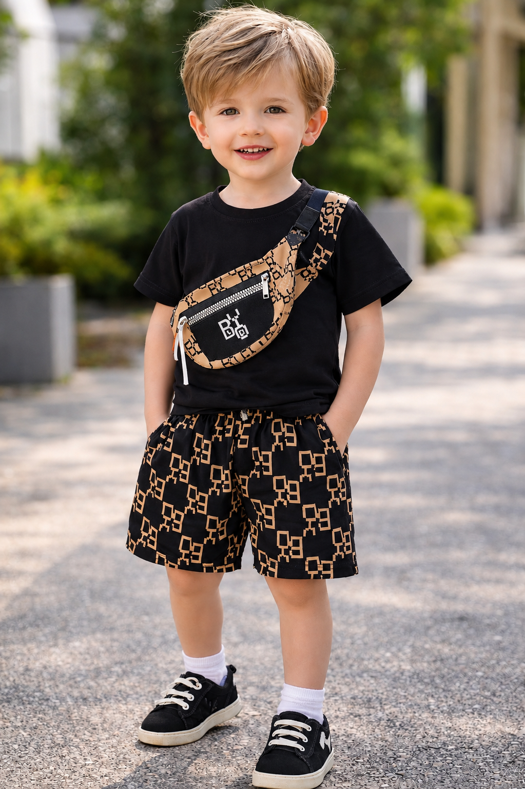 Black Patterned Kids Night Suit