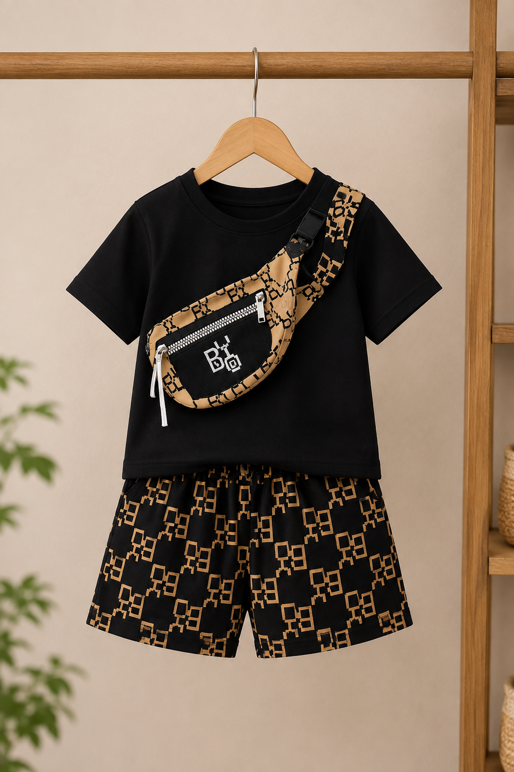 Black Patterned Kids Night Suit