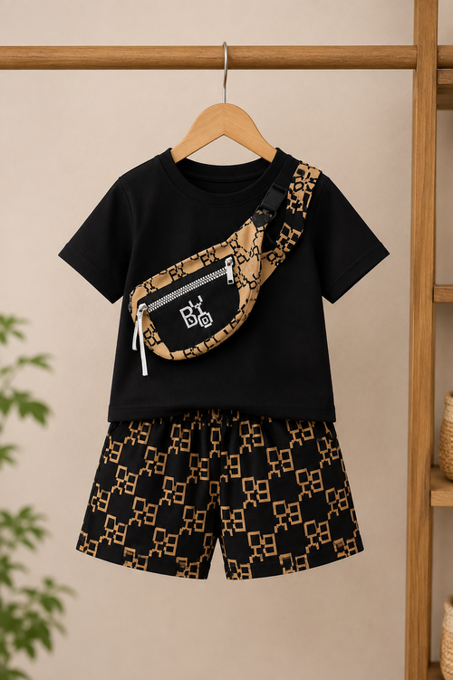 Black Patterned Kids Night Suit