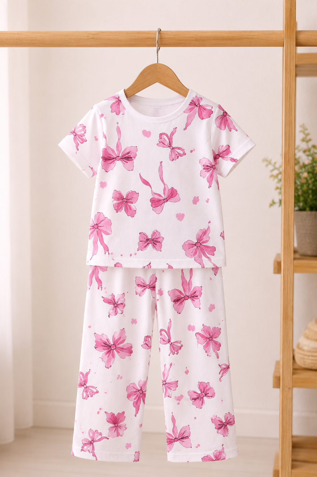Pink Floral Love Kids Night Suit