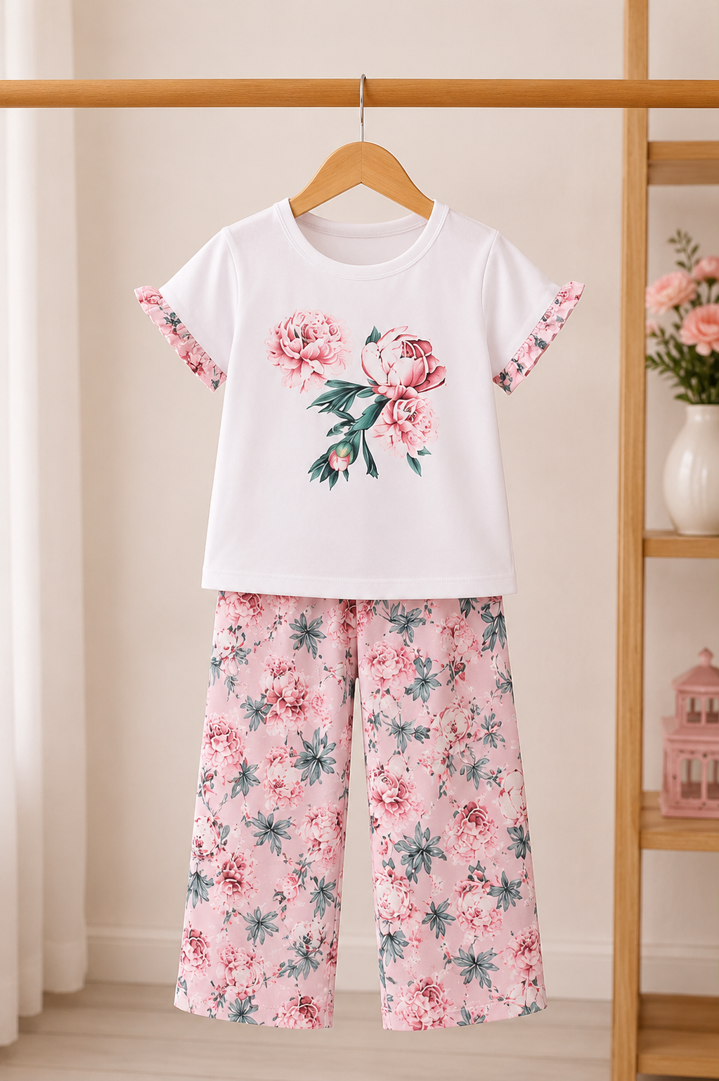 Pink Flower Love Kids Night Suit