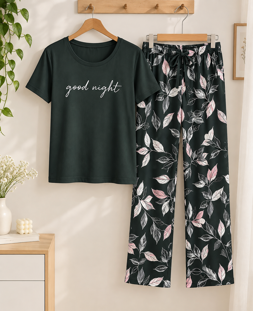 Good Night Print Black Pj Suit