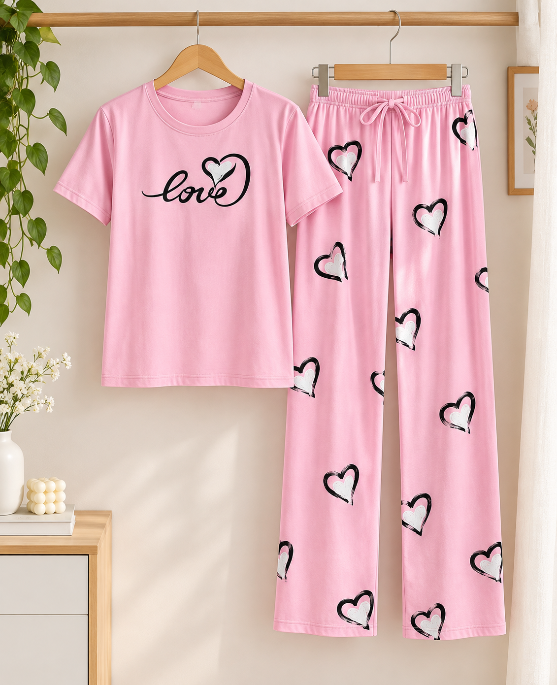 Love Print Pink Pj Suit