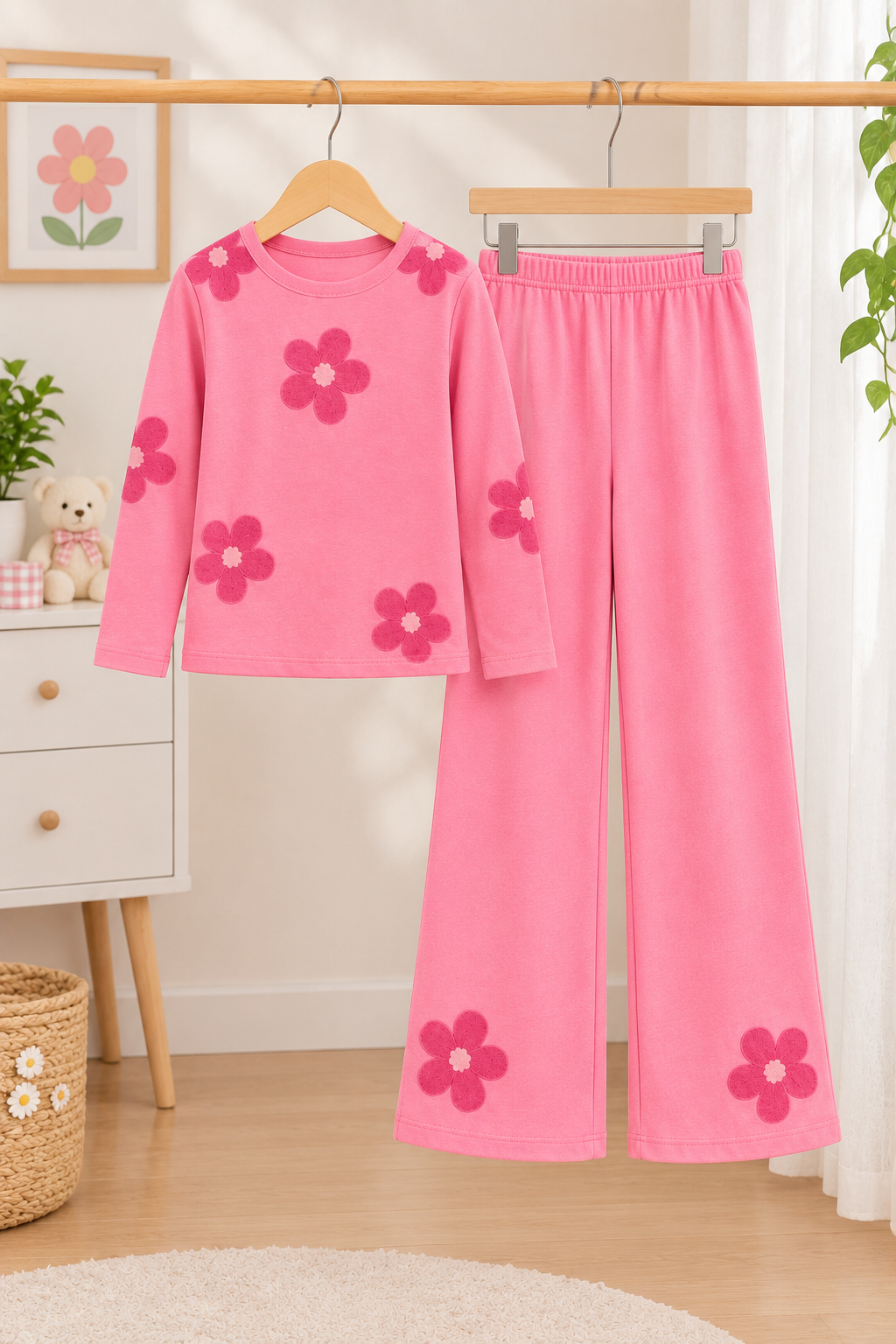 Pink Flowers Kids Pajama Set