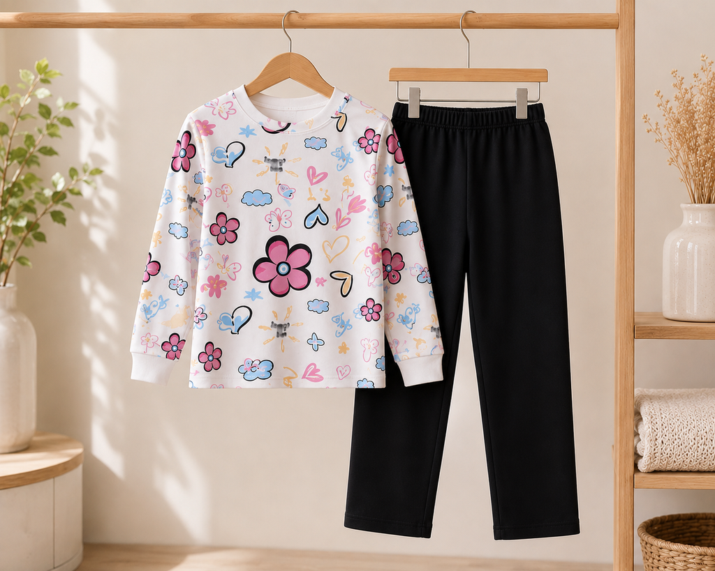 Black Floral Kids PajamaSet