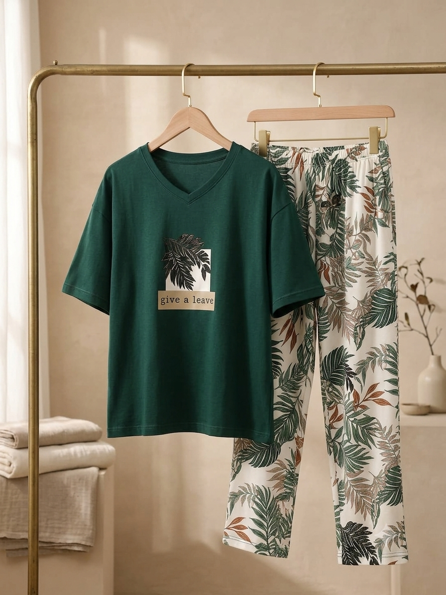 Leaves Love Soft Cotton Pj Suit