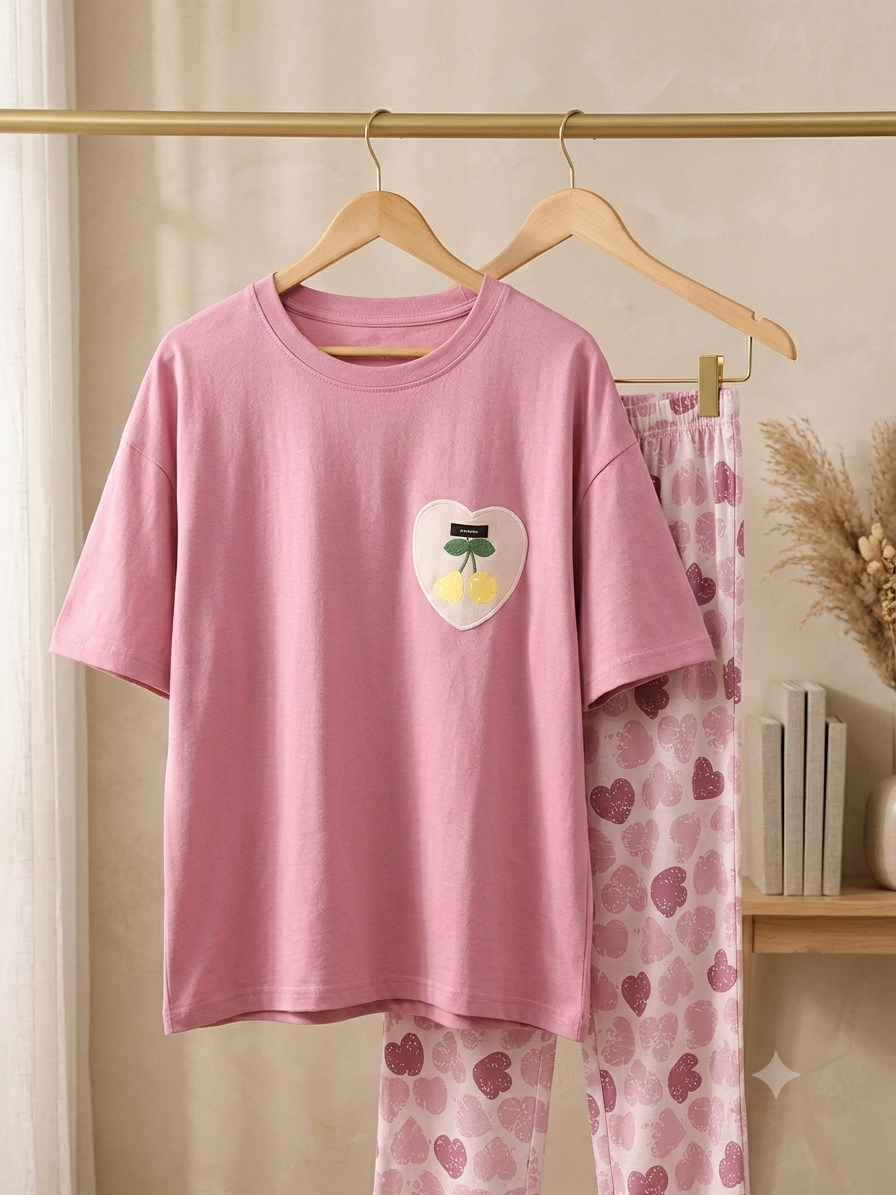 Pink Heart Love Soft Cotton Pj Suit
