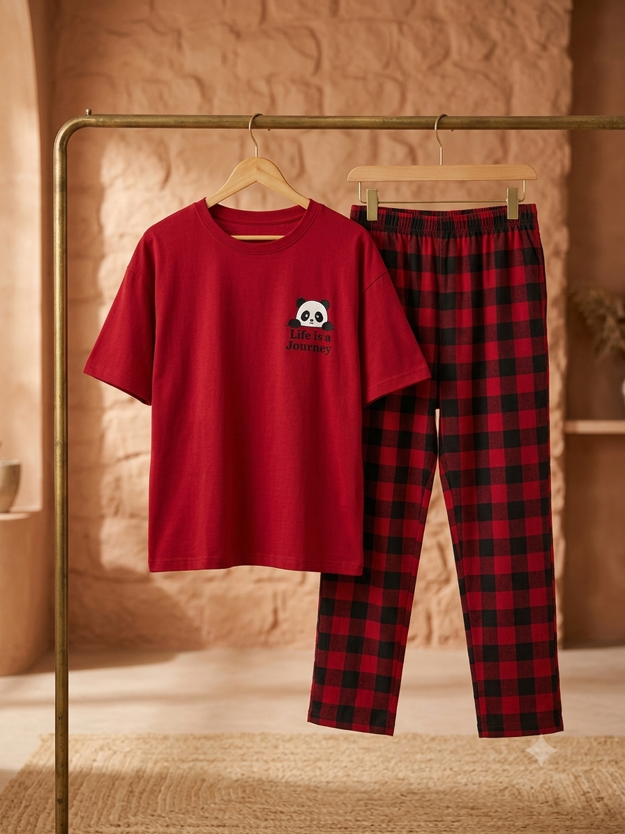 Red Panda Love Soft Cotton Pj Suit