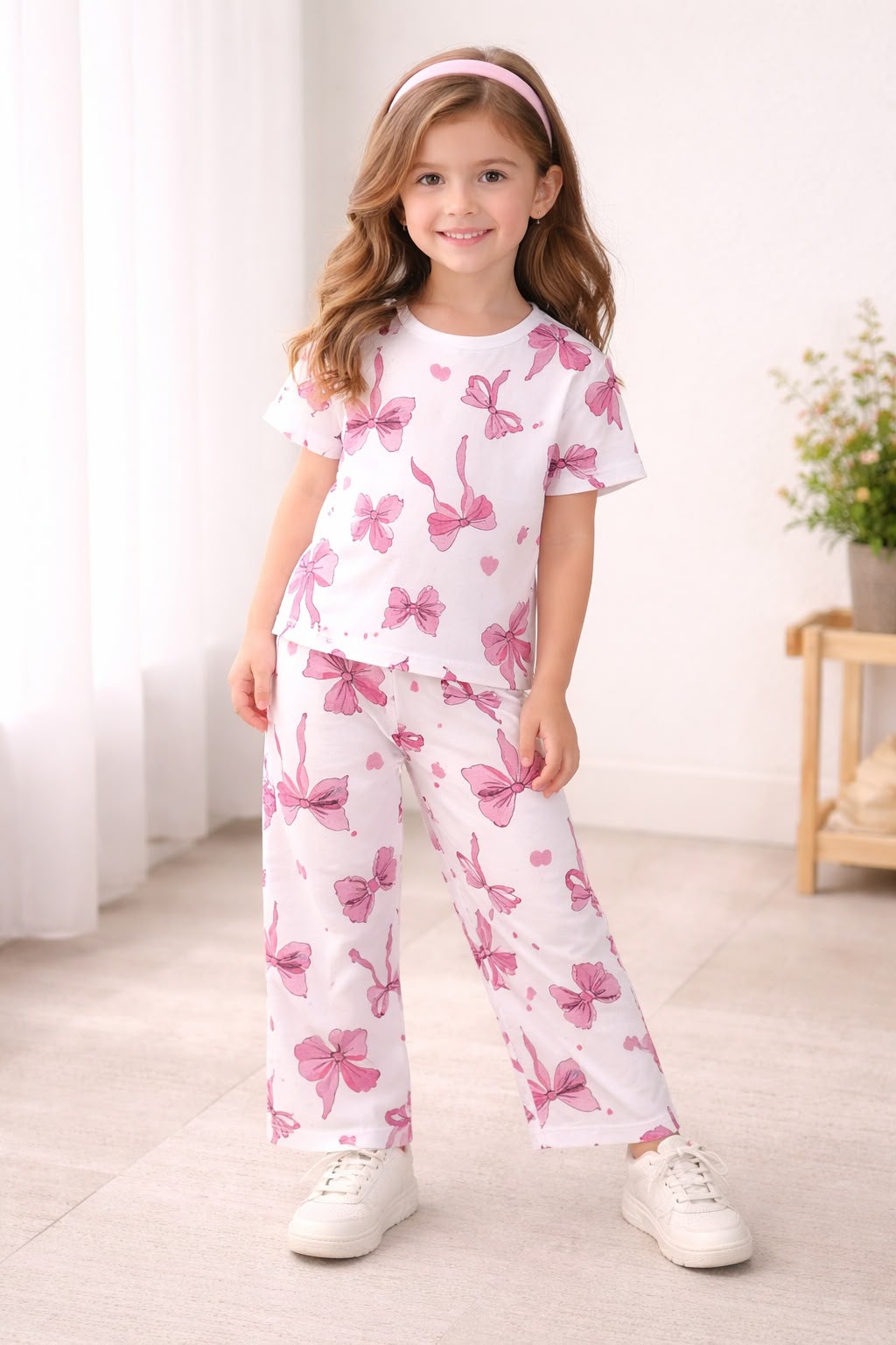 Pink Floral Love Kids Night Suit