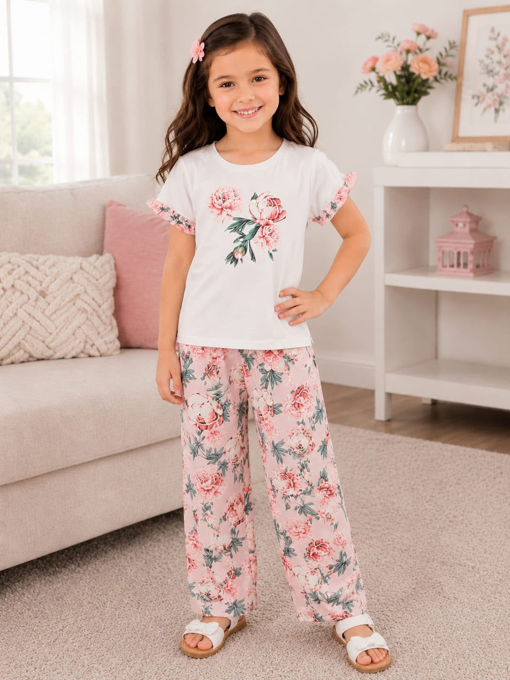 Pink Flower Love Kids Night Suit