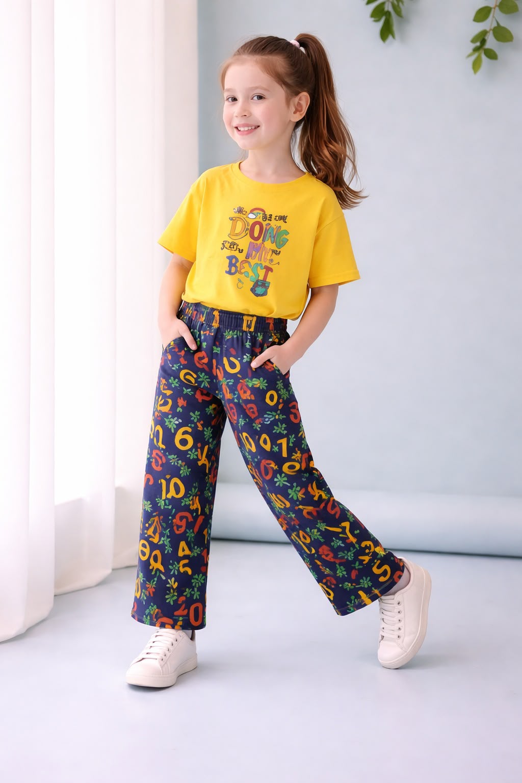 Bright Yellow Love Kids Night Suit