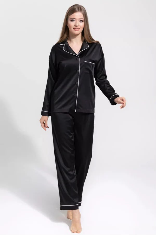 Black Satin Pajama Set