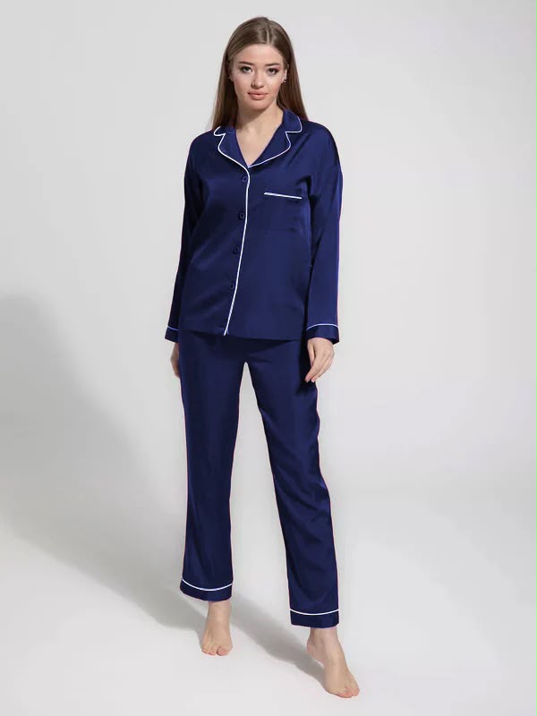 Navy Piped Pajama Set