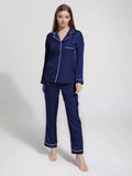 Navy Piped Pajama Set