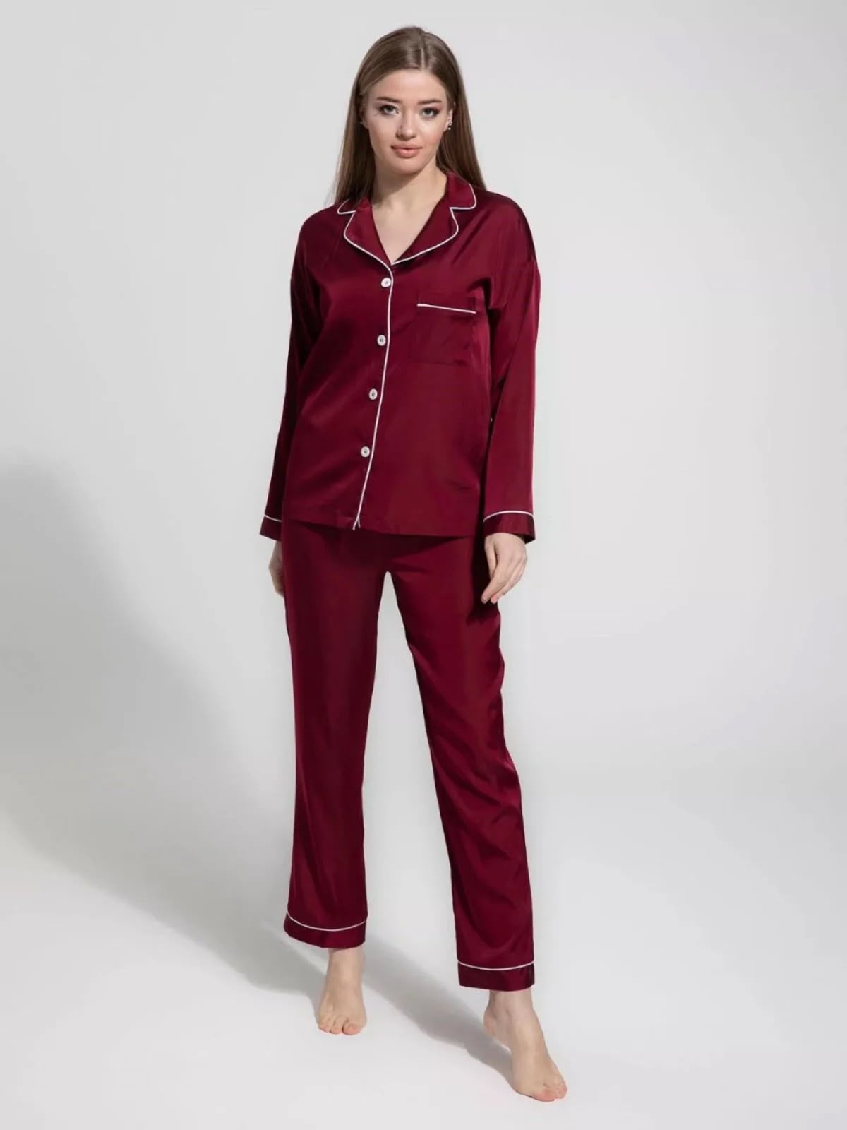 Burgundy Satin Pajama Set