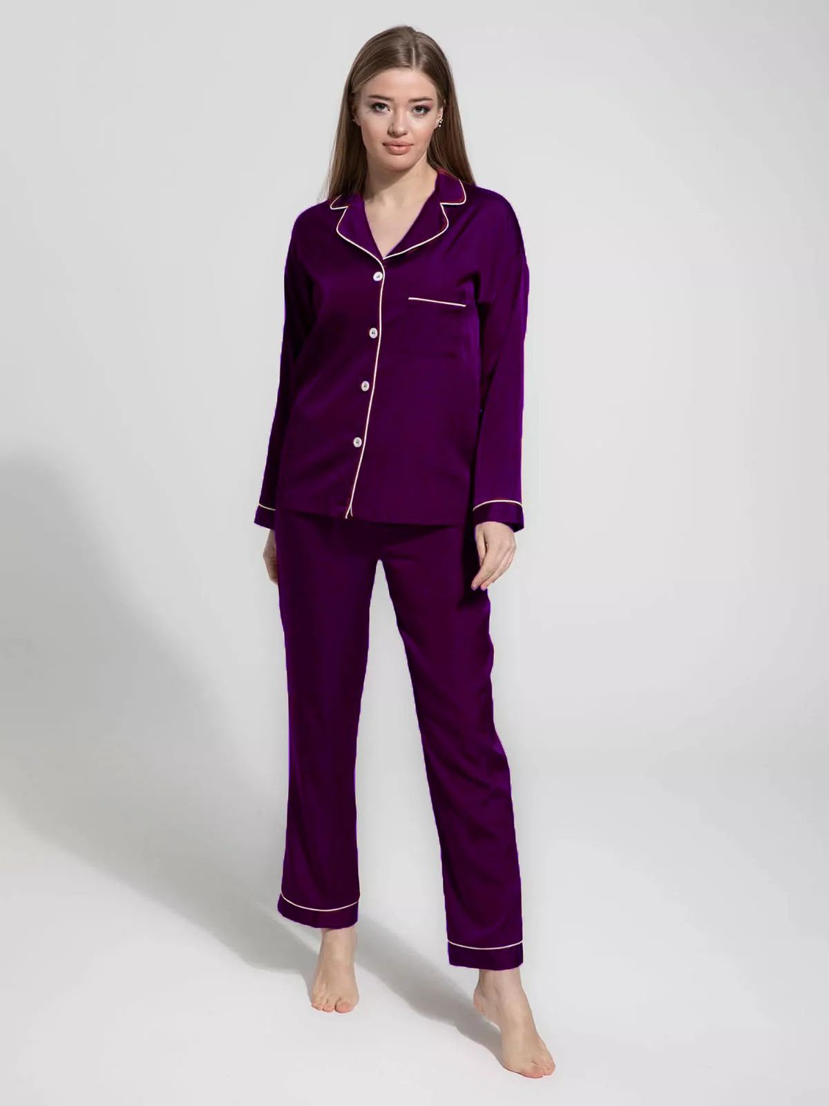 Elegant Plum Satin Pajama Set