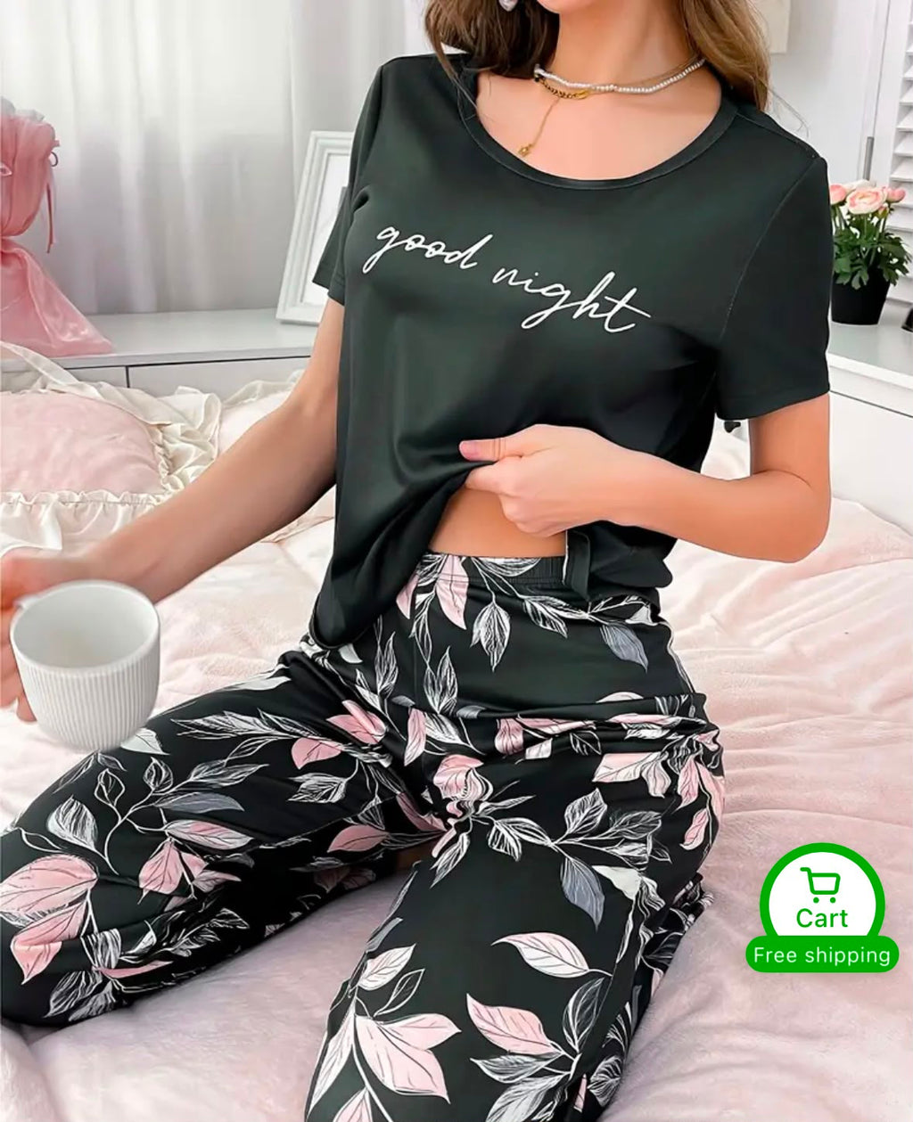 Good Night Print Black Pj Suit