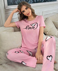 Love Print Pink Pj Suit